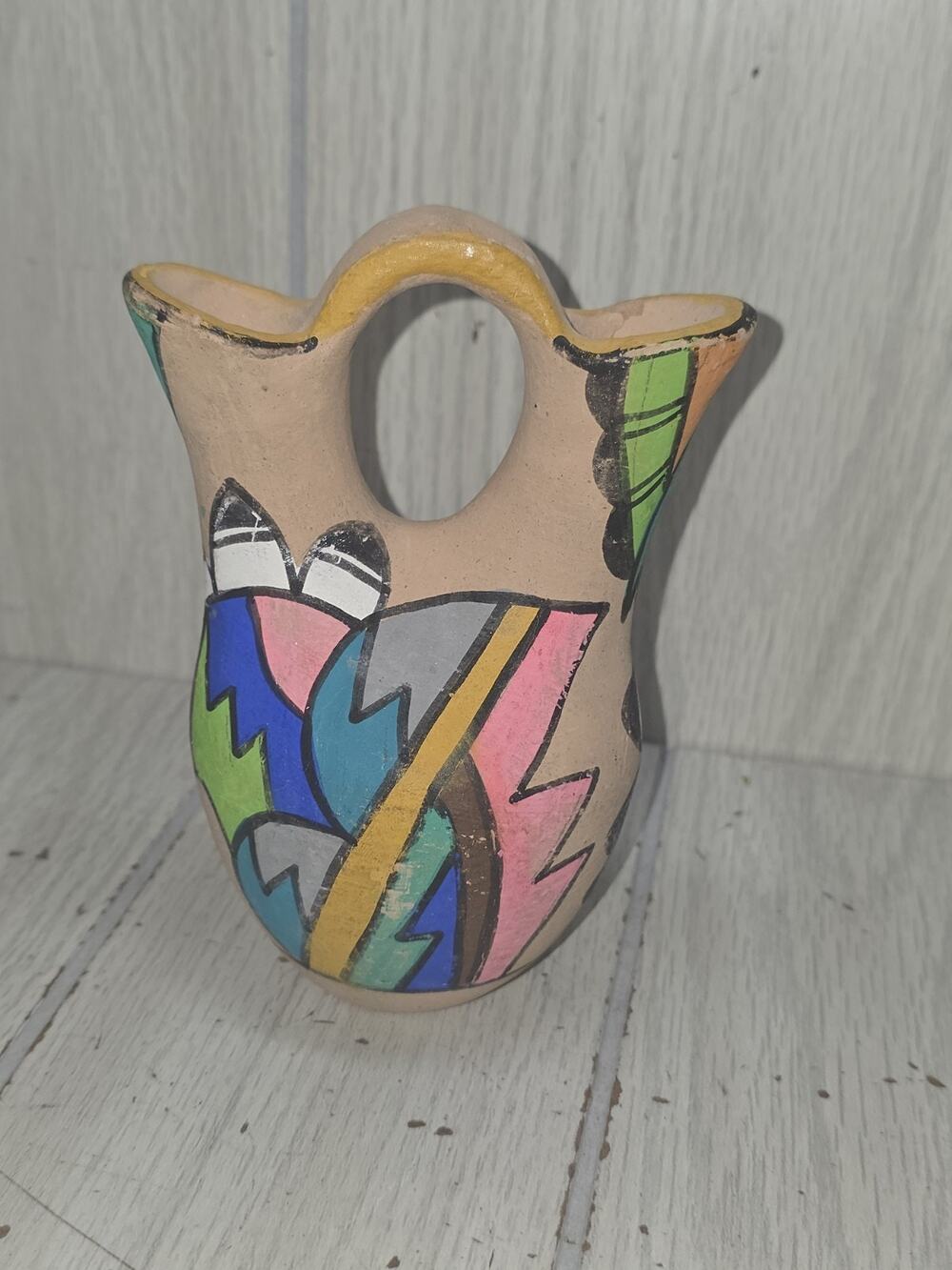 Vintage Jemez Native American Clay Pottery Poster Paint Wedding Vase Colorful